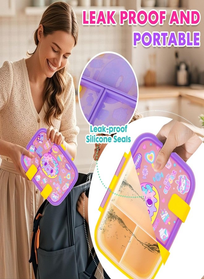 YOYTOO Cute Cartoon Bento Lunch Box for Kids, 800ml/27oz BPA-Free Leak-Proof Food Containers with 3 Compartments, Dishwasher Safe, Back to School Students Lunches Size for Ages 3-7 - Image 4